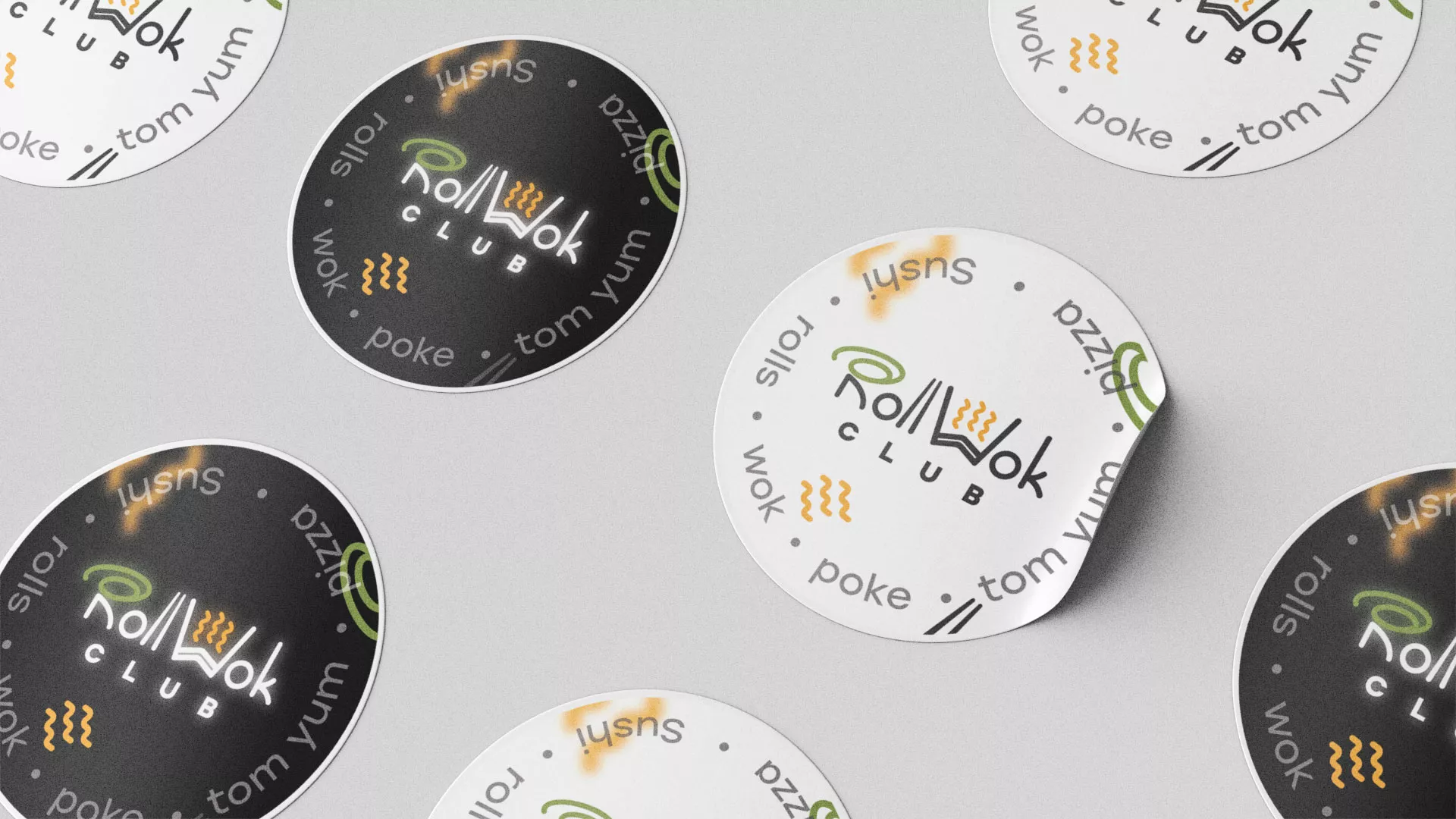 Разработка наклеек для суши-бара «Roll Wok Club» в Красном Холме